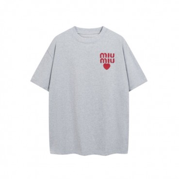 미우미우 남/녀 라운드 반팔 티셔츠 - Miumiu Unisex Round Tshirt 