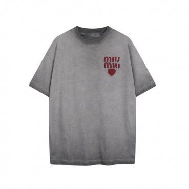 미우미우 남/녀 라운드 반팔 티셔츠 - Miumiu Unisex Round Tshirt 