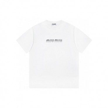 미우미우 남/녀 라운드 반팔 티셔츠 - Miumiu Unisex Round Tshirt 