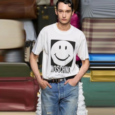 모스키노 남성 크루넥 반팔티 - Moschino Mens White Tshirts 