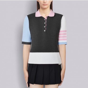 톰브라운 여성 라운드 반팔 니트 - Thom Browne Womens Kints 