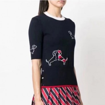 톰브라운 여성 라운드 반팔 니트 - Thom Browne Womens Kints 