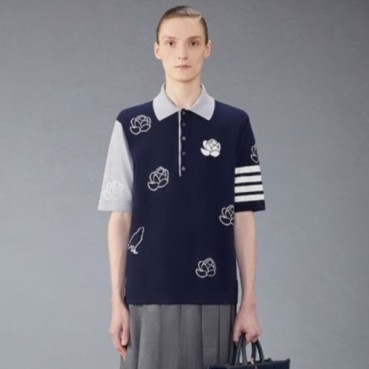 톰브라운 여성 폴로 반팔티 - Thom Browne Womens Navy Tshirts 