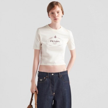 프라다 여성 화이트 반팔 티셔츠 - Prada Womens White Tshirts 