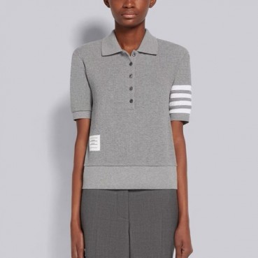 톰브라운 남성 그레이 폴로 반팔티 - Thom Browne Mens Gray Tshirts 