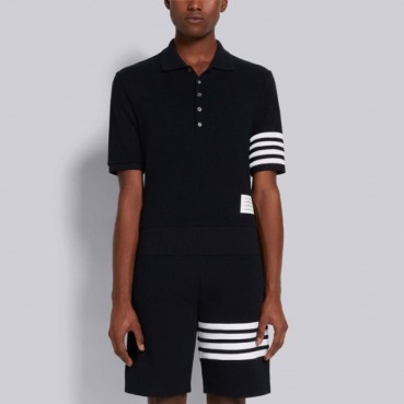톰브라운 남성 블랙 폴로 반팔티 - Thom Browne Mens Black Tshirts 