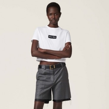 미우미우 여성 화이트 반팔 티셔츠 - Miumiu Womens White Tshirts 