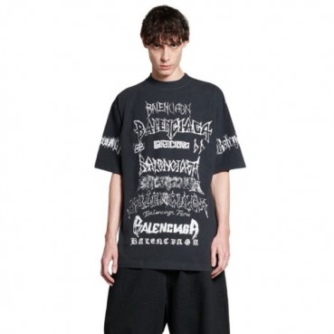 발렌시아가 남성 블랙 반팔 티셔츠 - Balenciaga Mens Black Tshirts 