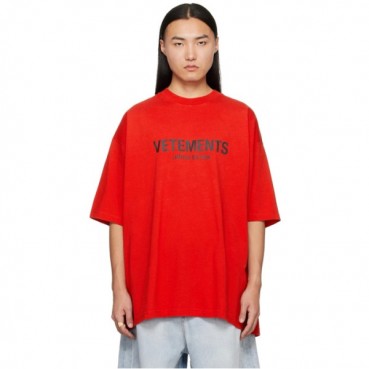 베트멍 남/녀 레드 반팔 티셔츠 - Vetements Unisex Over Size Tshirts 