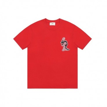 아미 남성 레드 반팔 티셔츠 - Ami Mens Red Tshirts 