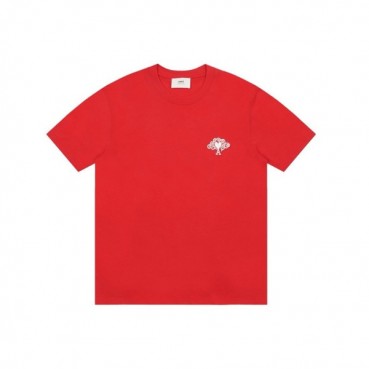 아미 남성 레드 반팔 티셔츠 - Ami Mens Red Tshirts 