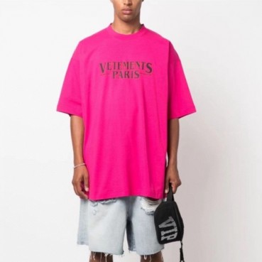 베트멍 남/녀 핑크 반팔 티셔츠 - Vetements Unisex Over Size Tshirts 
