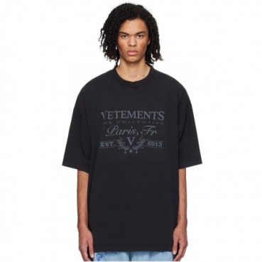 베트멍 남/녀 블랙 반팔 티셔츠 - Vetements Unisex Black Tshirts 