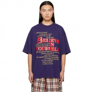 베트멍 남/녀 퍼플 반팔 티셔츠 - Vetements Unisex Purple Tshirts 
