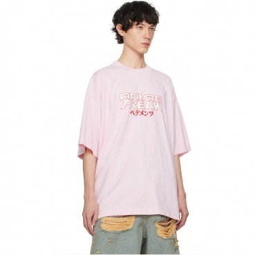 베트멍 남/녀 핑크 반팔 티셔츠 - Vetements Unisex Pink Tshirts 