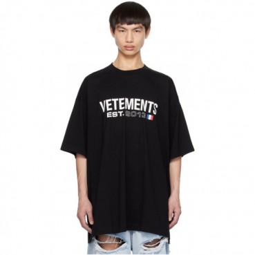 베트멍 남/녀 블랙 반팔 티셔츠 - Vetements Unisex Black Tshirts 