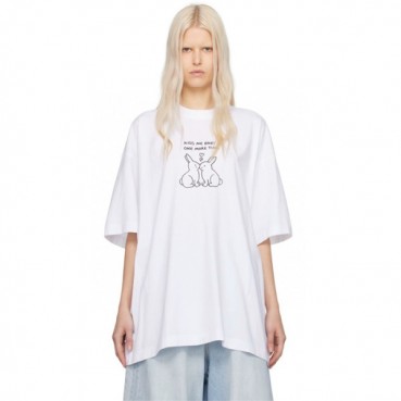베트멍 여성 화이트 반팔 티셔츠 - Vetements Womens White Tshirts 