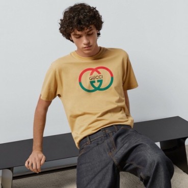 구찌 남성 카멜 반팔 티셔츠 - Gucci Mens Camel Tshirts 
