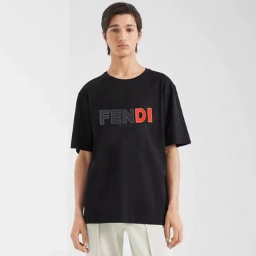 펜디 남성 블랙 반팔 티셔츠 - Fendi Mens Black Tshirts 