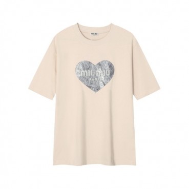 미우미우 여성 베이지 티셔츠 - Miumiu Ladys Beige Tshirts 