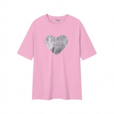 미우미우 여성 핑크 티셔츠 - Miumiu Ladys Pink Tshirts 