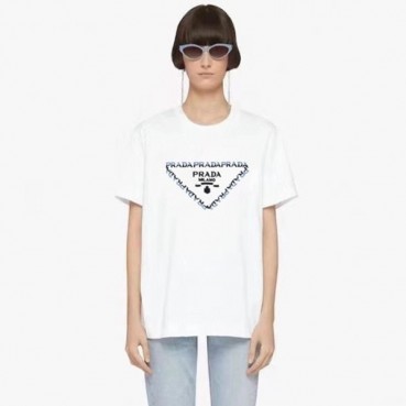 프라다 여성 화이트 반팔 티셔츠 - Prada Womens White Tshirts 