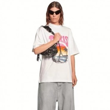 발렌시아가 남성 화이트 반팔 티셔츠 - Balenciaga Mens White Tshirts 