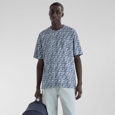 펜디 남성 블루 반팔 티셔츠 - Fendi Mens Blue Tshirts 