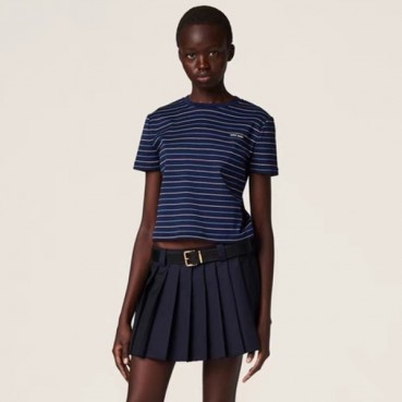 미우미우 여성 네이비 반팔 티셔츠 - Miumiu Ladys Navy Tshirts 