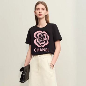 샤넬 여성 블랙 반팔 티셔츠 - Chanel Womens Black Tshirts 