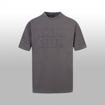 미우미우 남/녀 그레이 반팔 셔츠 - Miumiu Unisex Gray Tshirts 