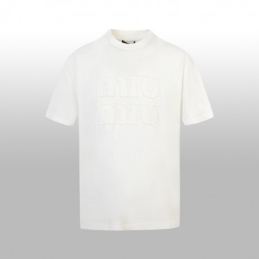 미우미우 남/녀 화이트 반팔 셔츠 - Miumiu Unisex White Tshirts 