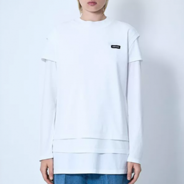 미우미우 남/녀 화이트 반팔 셔츠 - Miumiu Unisex Ivory Tshirts 