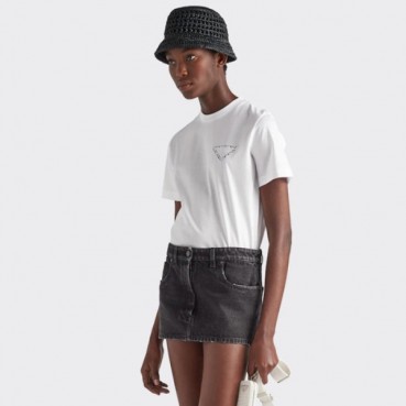 프라다 여성 화이트 크루넥 반팔티 - Prada Women White Tshirts 