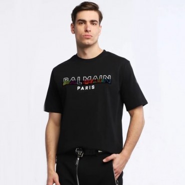 발망 남성 블랙 반팔티 - Balmain Mens Black Tshirts 