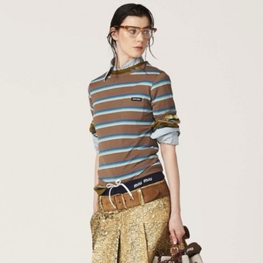 미우미우 여성 브라운 티셔츠 - Miumiu Ladys Brown Tshirts 