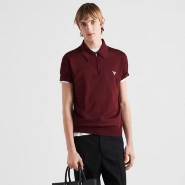 프라다 남성 버건디 반팔티 - Prada Mens Burgundy Polo Tshirts 