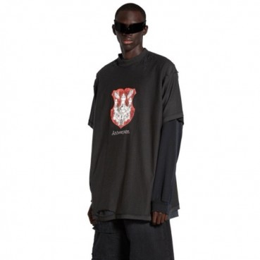 발렌시아가 남성 블랙 반팔티 - Balenciaga Mens Black Tshirts 