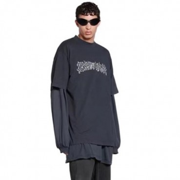 발렌시아가 남성 블랙 반팔티 - Balenciaga Mens Black Tshirts 