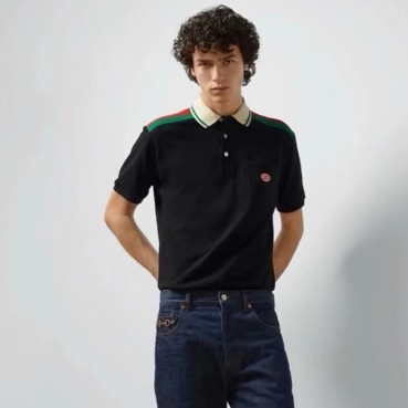 구찌 남성 블랙 폴로 반팔티 - Gucci Mens Black Tshirts 