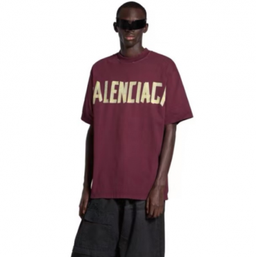 발렌시아가 남성 버건디 반팔티 - Balenciaga Mens Burgundy Tshirts 