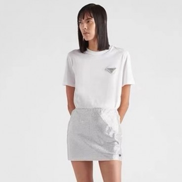 프라다 여성 화이트 크루넥 반팔티 - Prada Women White Tshirts 