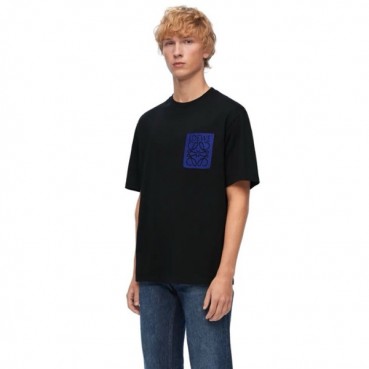 로에베 남/녀 이니셜 블랙 반팔티 - Loewe Unisex Black Tshirts 
