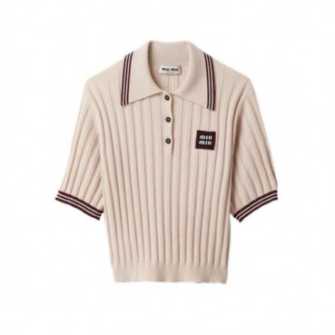 미우미우 여성 아이보리 반팔티 - Miumiu Ladys Ivory Polo Tshirts 