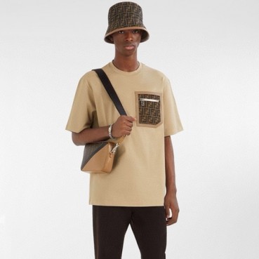 펜디 남성 카멜 반팔티 - Fendi Mens Camel Short sleeved Tshirts 