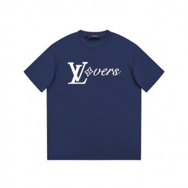 루이비통 남성 크루넥 네이비 반팔티 - Louis vuitton Mens Navy Short sleeved Tshirts 
