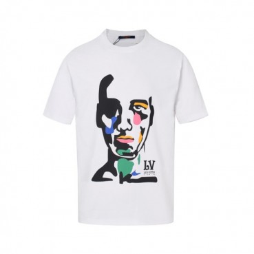 루이비통 남성 크루넥 화이트 반팔티 - Louis vuitton Mens White Short sleeved Tshirts 