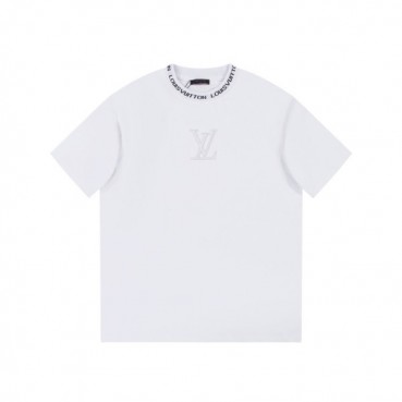 루이비통 남성 크루넥 화이트 반팔티 - Louis vuitton Mens White Short sleeved Tshirts 