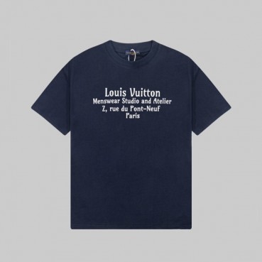 루이비통 남성 크루넥 네이비 반팔티 - Louis vuitton Mens Navy Short sleeved Tshirts 