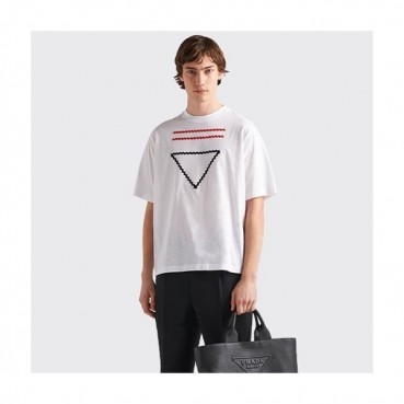 프라다 남성 크루넥 화이트 반팔티 - Prada Mens White Short sleeved Tshirts 
